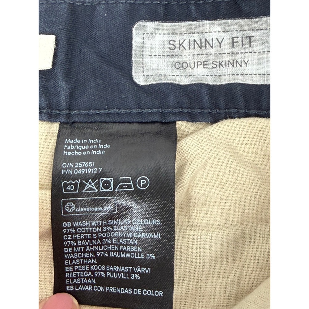 H&M L.O.G.G. Chino Pants Mens 30 Navy Blue Skinny Fit Stretch‎ Cotton Trousers - Picture 5 of 9